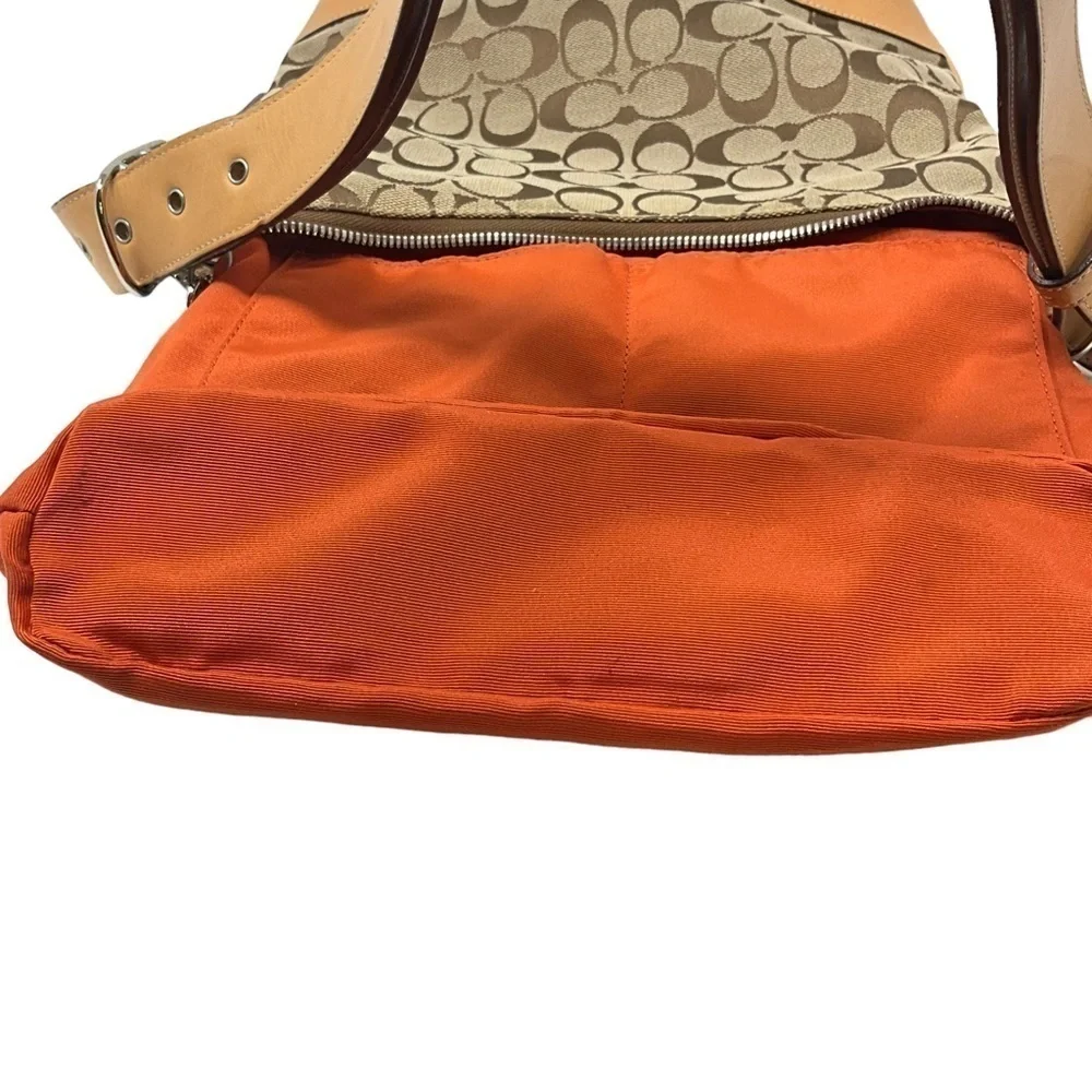 Coach‎ L2K-6347 Hobo Signature Tote Leather Trim Brown Logo Canvas Bag